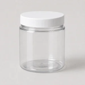 Unbranded clear plastic jar with white screw lid