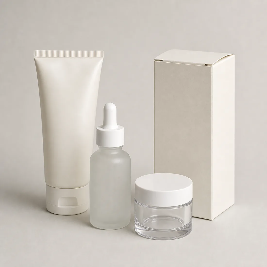 Coordinated pouch, tin and carton for cosmetics packaging