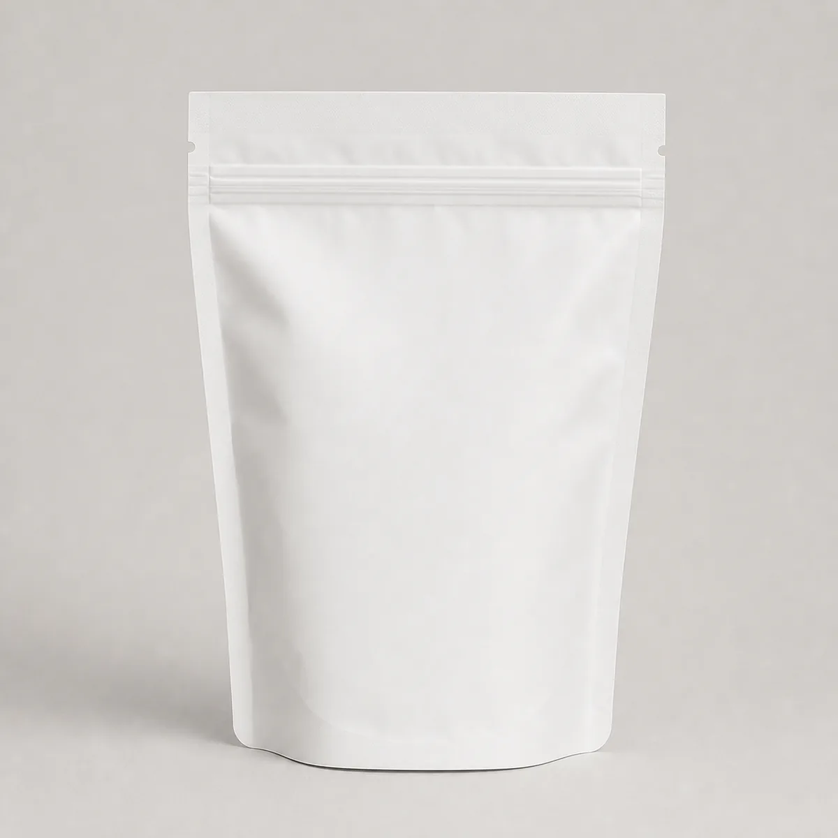 Unbranded white stand-up pouch with resealable zipper