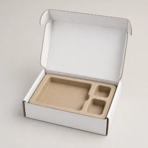 Unbranded corrugated electronics box with molded pulp insert