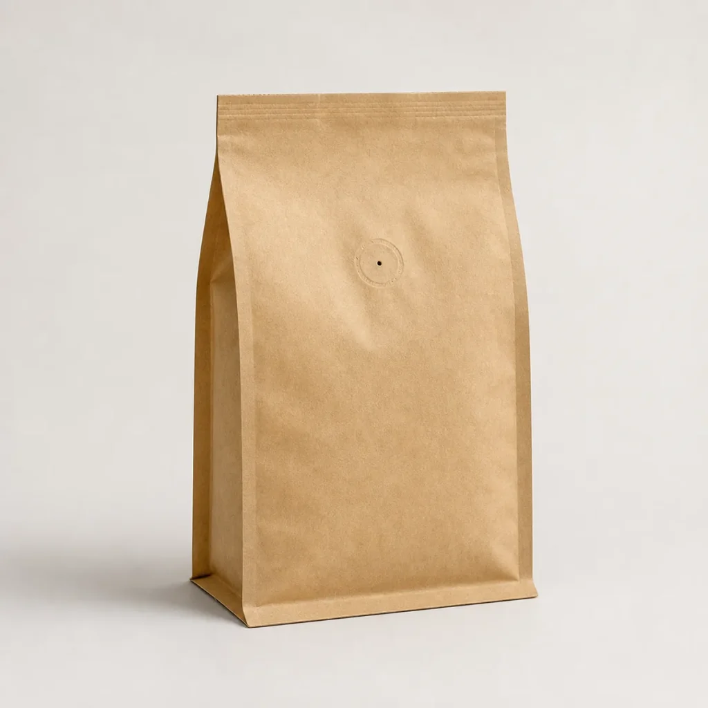 Unbranded kraft flat-bottom coffee pouch with degassing valve