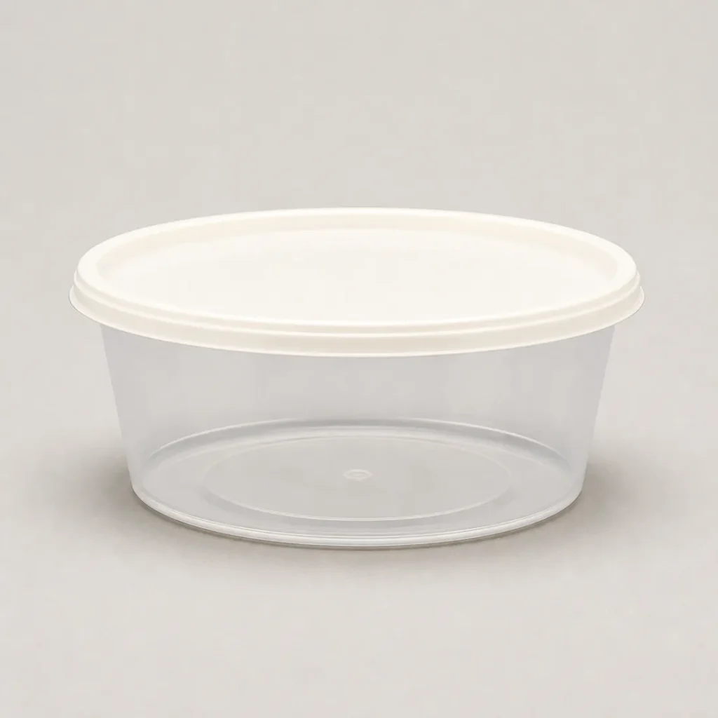 Unbranded translucent food-grade polypropylene tub with lid