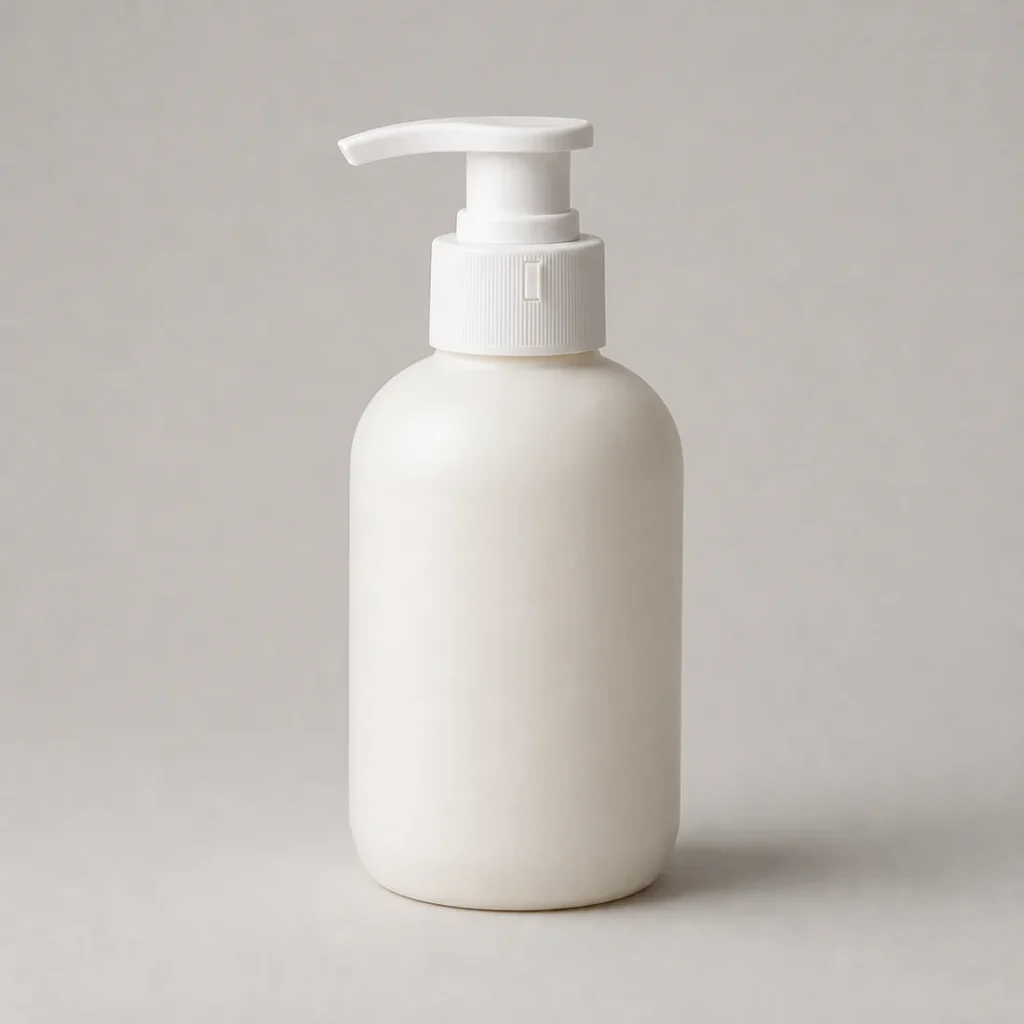 Unbranded natural white HDPE cosmetic bottle with pump