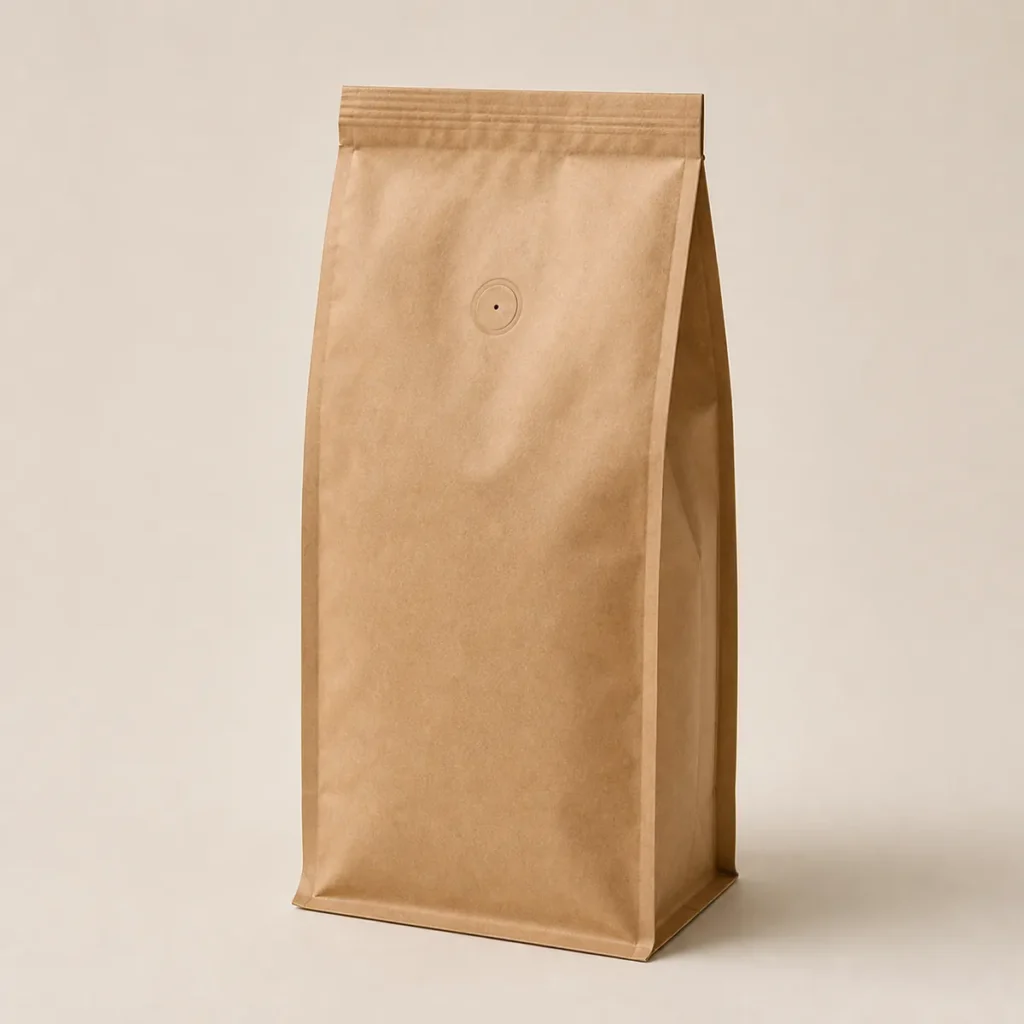 Unbranded matte flat-bottom coffee bag with degassing valve