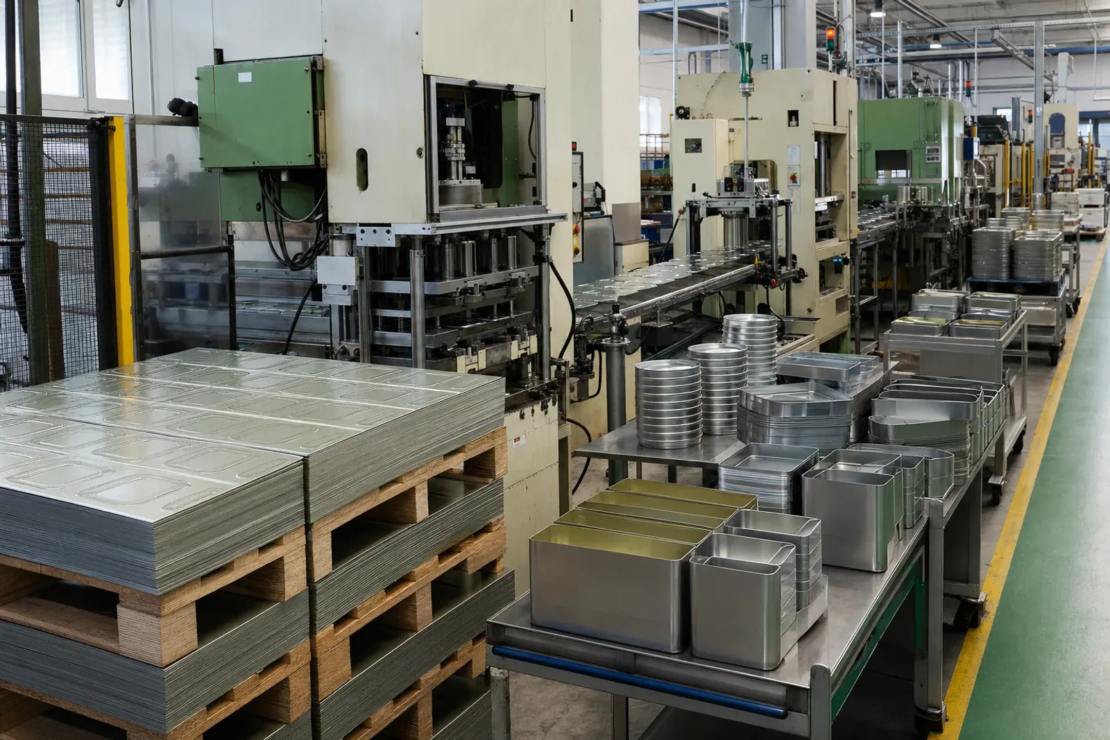 Packaging manufacturing line with forming and production equipment