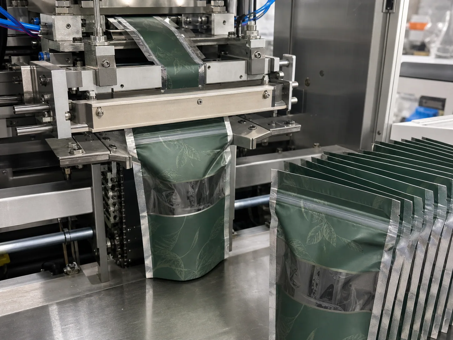 Printed pouch bag sealing and zipper production