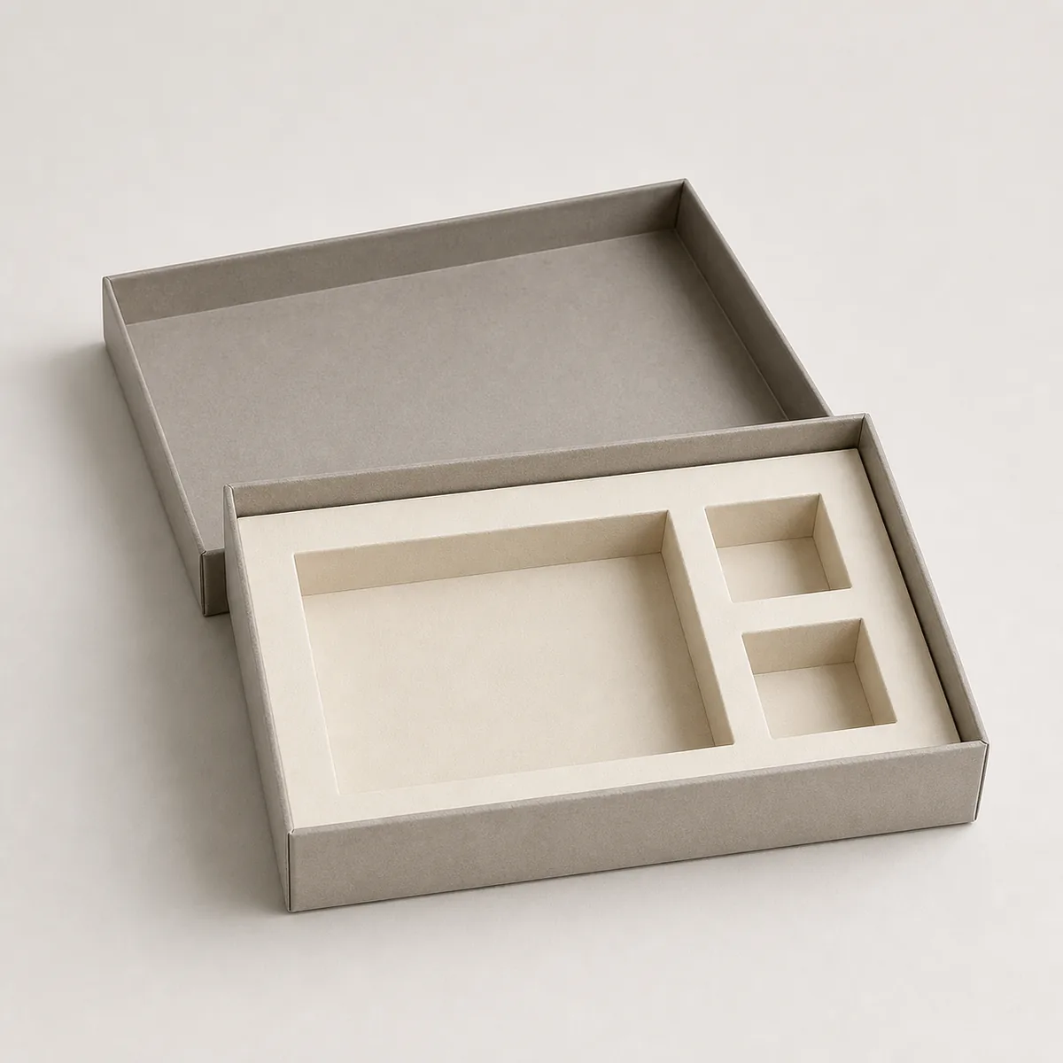 Unbranded rigid gift box with fitted paperboard insert