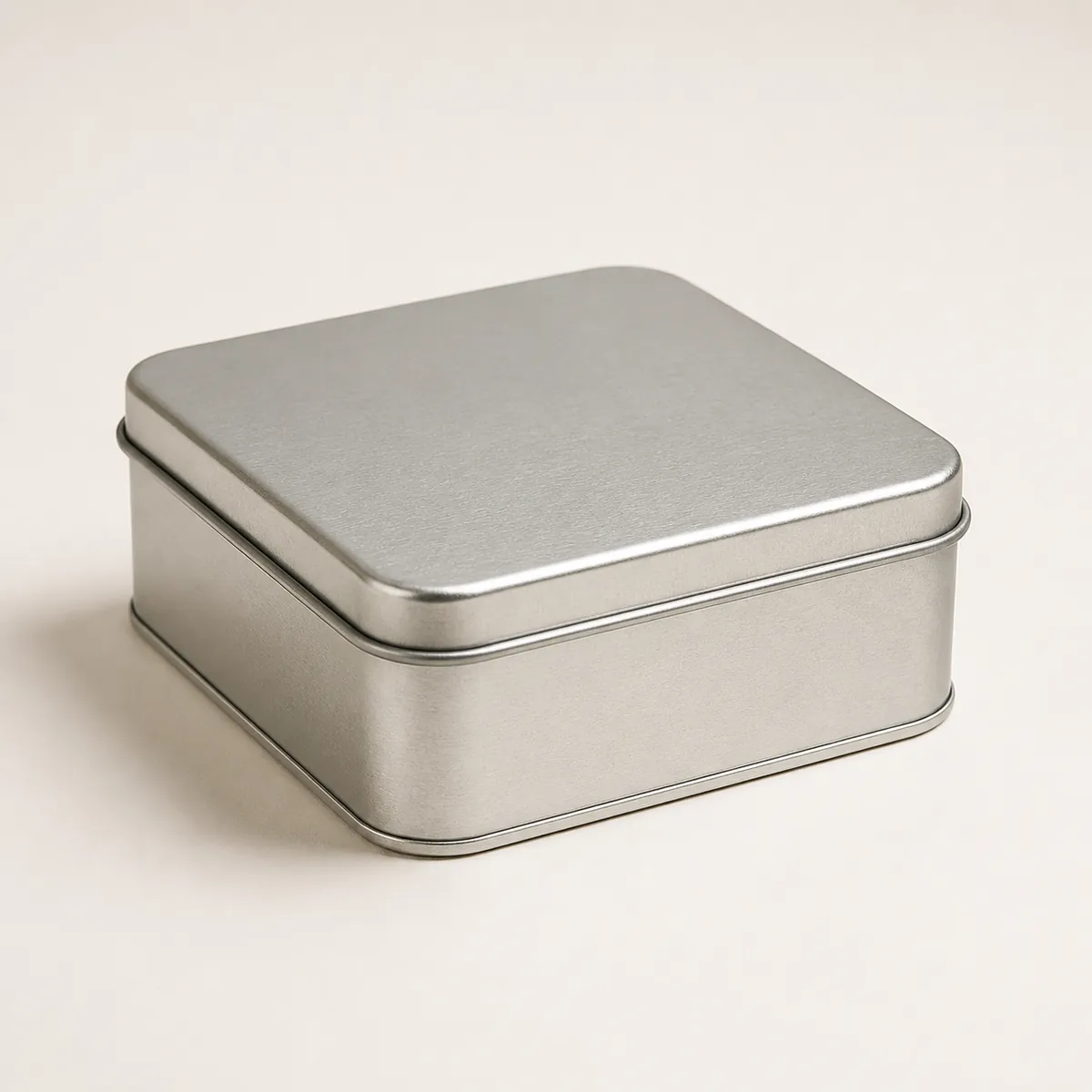 Unbranded square metal tin with fitted lid